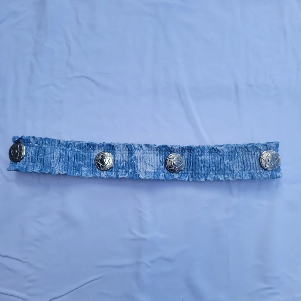 Vintage Style Blue Elastic Cinch Belt Lot of 4 Western Concho Denim Navy Small